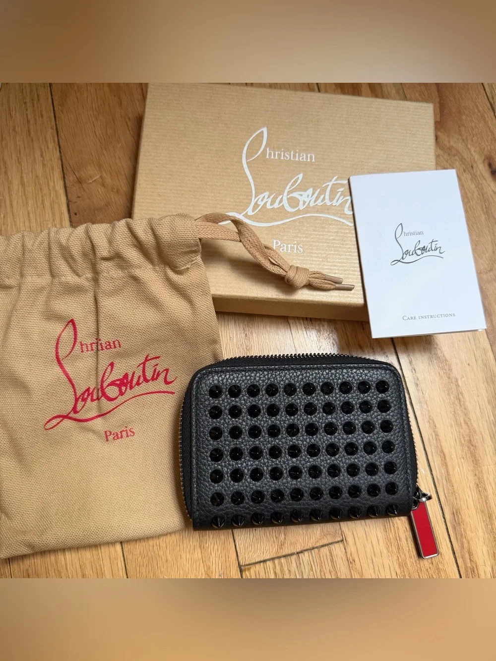 NEW Christian Louboutin black leather PANETTONE zip COIN PURSE card case wallet